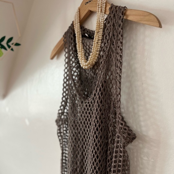 EUC SO COOL FISHNET olive grey racerback tunic *layering* sz L nightclub dance - Picture 13 of 16